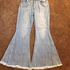 KanCan Light Blue Wide Leg Jeans with Fringe Hem
